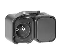 MIRATIC Double Prise Electrique Saillie Etanche IP54 Type E Prise Double avec Clapet de Protection Prise de Courant Murale Robuste pour Garage Aatelier et Locaux Professionnels (gris)