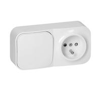 Miratic Interrupteur Mural avec Prise Saillie 2P+T Montage Simple par Serre-Joint Prise avec Interrupteur avec Eclipse de Protection IP 20 (blanc)