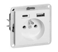 MIRATIC Prise De Courant Avec USB-C Et USB-A Encastrable Type E Prise Secteur USB Rapide 2.8A Chargeur Smartphone Et Tablette Système Modulaire Pearl IP20 250 V (blanc)