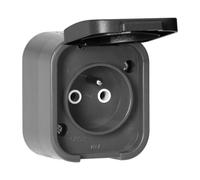 MIRATIC Prise Electrique Exterieure Etanche IP54 Prise électrique murale en Saillie avec Clapet de Protection Prise de Courant Murale Robuste Pour Garage Atelier et Locaux Industriels (gris/noir)