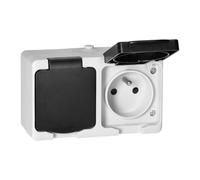 MIRATIC Prise Electrique Murale 2 x 2P T Prise Exterieure Etanche Anti-Poussière Double Prise en Saillie Étanchéité IP54 Multiprise Exterieur Etanche 16A Idéale Petits Espaces (prise double)