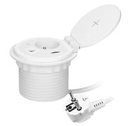 Miratic Prise Encastrable Plan de Travail Ø 8 cm avec Chargeur à Induction 2 Ports USB (A, C) Câble de 1,8 m avec Presse-étoupe Blanc