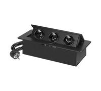 Miratic Prise Encastrable Plan de Travail en Aalliage Zinc-Acier Max. Charge 3680W Multiprise Bureau avec 3 Prises Type E avec Bord 2,5 mm et Câble 1,5 m (Noir)