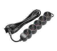 MIRATIC Rallonge Electrique Noire 5 Voies 2P+T Schuko Rallonge Prise Câble H05VV-F 3x1,5mm2 16A avec Fiche Plate Prolongateur Electrique en Version Allemande (5m)
