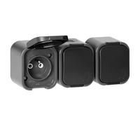 MIRATIC Triple Prise en Saillie Etanche IP54 Bloc 3 Prises pour Montage en Surface avec Clapet de Protection Prise Electrique Murale Robuste pour Garage Atelier et Locaux Professionnels (gris/noir)