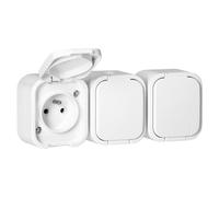 MIRATIC Triple Prise en Saillie Etanche IP54 Bloc 3 Prises pour Montage en Surface avec Clapet de Protection Prise Electrique Murale Robuste pour Garage Atelier et Locaux Professionnels (blanc)