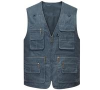 Mire Homme Gilet de Pêche Respirant Séchage Rapide Multi-Poches Gilet de Photographe Camping Chasse(Size:XXL,Color:Bleu)