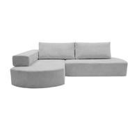 MIREA - Canapé d'angle convertible velours côtelé 4 places Gris clair Droit
