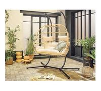 Mirella - fauteuil suspendu 2 places - naturel et coussins beiges - Beige