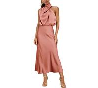 MIRGLER Robe de mariée pour invitée, col rond, satin, élastique, taille haute, pour femmes, robe de cocktail de soirée, élégante, formelle, maxi, M