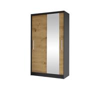 Mirjan24 Armoire Margite VI avec miroir, tringle à vêtements et 5 compartiments, armoire de chambre à coucher, armoire de couloir, armoire de vestiaire, armoire à portes coulissantes (noir/chêne