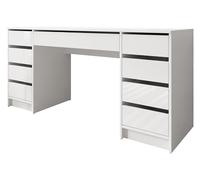 Mirjan24 Bureau Ada Bis, 9 tiroirs Bureau pour enfant Bureau d'ordinateur LxHxP 154x76x55cm, Bureau pour enfant Table de travail Bureau pour PC Chambre d'adolescent Chambre d'enfant (Blanc/Blanc