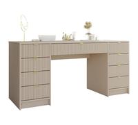 Mirjan24 Bureau Tireno Up, 9 tiroirs, façades côtelées, bureau d'étudiant, bureau d'ordinateur, bureau pour enfants, table de travail, table PC, chambre d'adolescent, chambre d'enfant (Beige sable)