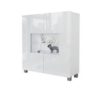 Mirjan24 Calabrini BR01 Commode avec 2 portes, buffet, buffet, 100 x 107 x 35 cm, meuble haut, armoire multi-usages, salon, blanc brillant, avec éclairage LED blanc