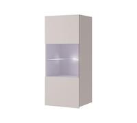 Mirjan24 Calabrini BR05 Vitrine suspendue, ouverture sans poignée, vitrine de rangement, armoire haute, meuble haut de salon, armoire, vitrine (cachemire, avec éclairage LED bleu)