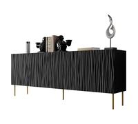 Mirjan24 Commode 190 Jaseb avec 8 compartiments et 4 portes, système d'ouverture sans poignée, buffet, commode de porte, armoire multi-usage, salon, chambre à coucher, buffet (noir)