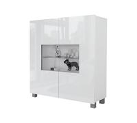 Mirjan24 Commode Calabrini BR01 avec 2 portes, buffet, buffet, 100 x 107 x 35 cm, armoire haute, armoire polyvalente, salon (blanc/blanc brillant, sans éclairage)