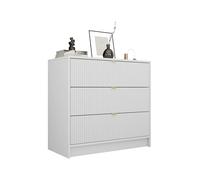 Mirjan24 Commode Tireno 3SZ 3 tiroirs, façades striées, largeur : 80 x hauteur : 75 x profondeur : 40 cm, buffet, armoire multi-usages, meuble de salon blanc