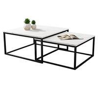 Mirjan24 Dakenti Lot de 2 tables basses modernes 2 en 1 avec cadre en métal (noir + marbre blanc)