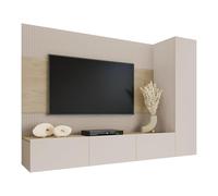 Mirjan24 Deromi VI Meuble de salon avec panneaux muraux et meuble TV bas, panneaux acoustiques, meuble TV, mur d'armoire, mur multimédia, armoire suspendue (beige sable + chêne crème)