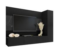 Mirjan24 Deromi VI Meuble de salon encastrable avec panneaux muraux et meuble TV bas, panneaux acoustiques, meuble TV, meuble multimédia, armoire suspendue (noir + marbre noir)