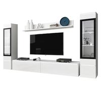 Mirjan24 Doppo II Meuble de salon, meuble mural, ouverture sans poignée, meuble de montage, meuble TV, meuble multimédia, étagère murale, meuble TV, meuble bas, 2 vitrines suspendues (blanc/blanc