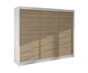 Mirjan24 Dotan II Armoire avec porte-manteau et compartiments pour chambre à coucher avec portes suspendues pour couloir, garde-robe, armoire à plancher (blanc/Sonoma)