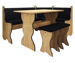 Mirjan24 Ensemble de bancs d'angle Thomas composé d'un banc d'angle de cuisine, d'une table, de 2 tabourets, d'un banc de salle à manger (chêne Craft Gold + Hugo 100)