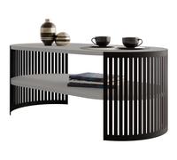 Mirjan24 Fahugin I Table basse avec plateau, forme ovale, pieds en métal, table basse, table de salon, table d'appoint, table de canapé, table à thé (gris clair, noir)