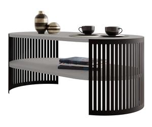 Mirjan24 Fahugin I Table basse avec plateau, forme ovale, pieds en métal, table basse, table de salon, table d'appoint, table de canapé, table à thé (gris clair, noir)