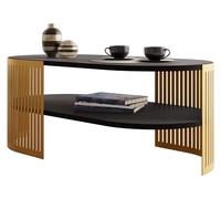 Mirjan24 Fahugin II Table basse avec plateau, forme ovale, pieds en métal, table basse, table de salon, table d'appoint, table de canapé, table à thé (noir moulé, doré)