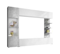 Mirjan24 Lazando Meuble de salon, meuble mural, meuble multimédia, armoire murale composée d'un meuble suspendu, d'une vitrine, d'un meuble TV bas et d'une étagère murale (blanc/béton)