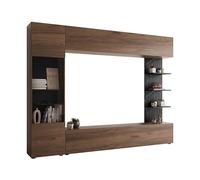 Mirjan24 Lazando Meuble de salon, mur de montage, mur de média, armoire composée d'une armoire suspendue, d'une vitrine, d'un meuble TV bas et d'une étagère murale (noyer Warmia/marbre noir)
