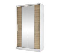 Mirjan24 Margite II Armoire avec 2 miroirs, tringle à vêtements et 5 compartiments, armoire pour chambre à coucher, couloir, penderie, armoire à portes coulissantes (blanc/chêne Sonoma)