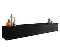 Mirjan24 Meuble TV bas en pierre - Armoire TV - Ouverture sans poignée - Armoire suspendue - Brillant mat - Noir graphite - Modèle : 180 / sans éclairage LED
