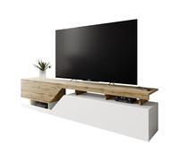 Mirjan24 Nesezi 200 Meuble TV bas, ouverture sans poignée, 2 volets/portes, buffet, meuble bas, meuble TV, table TV (blanc/wotan)
