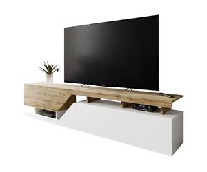 Mirjan24 Nesezi 200 Meuble TV bas, ouverture sans poignée, 2 volets/portes, buffet, meuble bas, meuble TV, table TV (blanc/wotan)