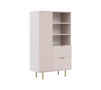 Mirjan24 Nohes R1D2SZ NE04 Étagère à livres avec 2 tiroirs, porte et 3 compartiments ouverts, pieds en métal, tiroirs avec frein, système d'ouverture sans poignée, bibliothèque, salon (cachemire)