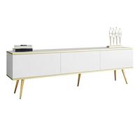 Mirjan24 Orenate 175 Meuble TV bas avec pieds, système d'ouverture sans poignée, 3 volets/portes, buffet TV, meuble bas, meuble TV, table télé (blanc/blanc + doré)