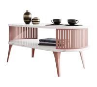 Mirjan24 Rajkon Table basse avec étagère, forme ovale, pieds en métal, table basse, table de salon, table d'appoint, table basse, table basse (marbre Bianco, cuivre)