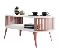 Mirjan24 Rajkon Table basse avec étagère, forme ovale, pieds en métal, table basse, table de salon, table d'appoint, table basse, table basse (blanc arctique, cuivre)