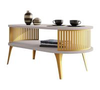 Mirjan24 Rajkon Table basse avec étagère ovale et pieds en métal - Table basse - Table de salon - Table d'appoint - Table basse (cachemire, doré)