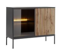Mirjan24 Selvix K104 Commode avec 2 portes et 4 compartiments, éclairage LED, en kit l : 104 x H : 83 x P : 39 cm, système d'ouverture sans poignée, buffet, multi-usages, noir graphite/chêne Wotan