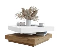 Mirjan24 Table basse Luriso avec surface pivotante - pour canapé, café, salon et thé (Blanc/Chêne Wotan)