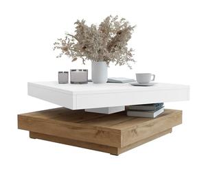 Mirjan24 Table basse Luriso avec surface pivotante - pour canapé, café, salon et thé (Blanc/Chêne Wotan)