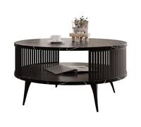 Mirjan24 Table basse Rajkon avec étagère, forme ronde, pieds en métal, table basse, table de salon, table d'appoint, table basse, table basse (Black Pietra Grigia, noir)