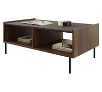 Mirjan24 Tewos L97 Table basse avec 2 compartiments ouverts, table de canapé, table de salon, table à thé pratique (noyer Warmia + marbre noir)