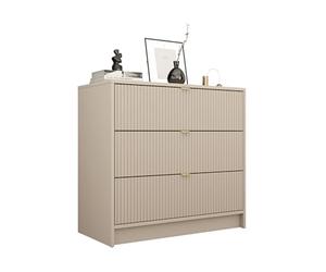 Mirjan24 Tireno 3SZ commode à 3 tiroirs, façades rainurées, largeur : 80 x hauteur : 75 x profondeur : 40 cm, buffet, armoire multifonctionnelle, meuble de salon, beige