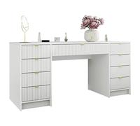 Mirjan24 Tireno ureau à 9 tiroirs avec façades rainurées pour étudiant ou enfant, bureau, ordinateur, table de travail, table pour chambre d'adolescent et chambre d'enfant (velours blanc)
