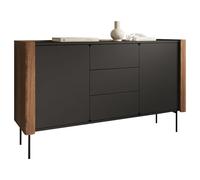 Mirjan24 Wiseri KKSZ141 Commode avec 2 portes, 3 tiroirs et étagères, buffet, commode de salon avec système d'ouverture sans poignée, armoire à commode (noyer Warmia/noir)